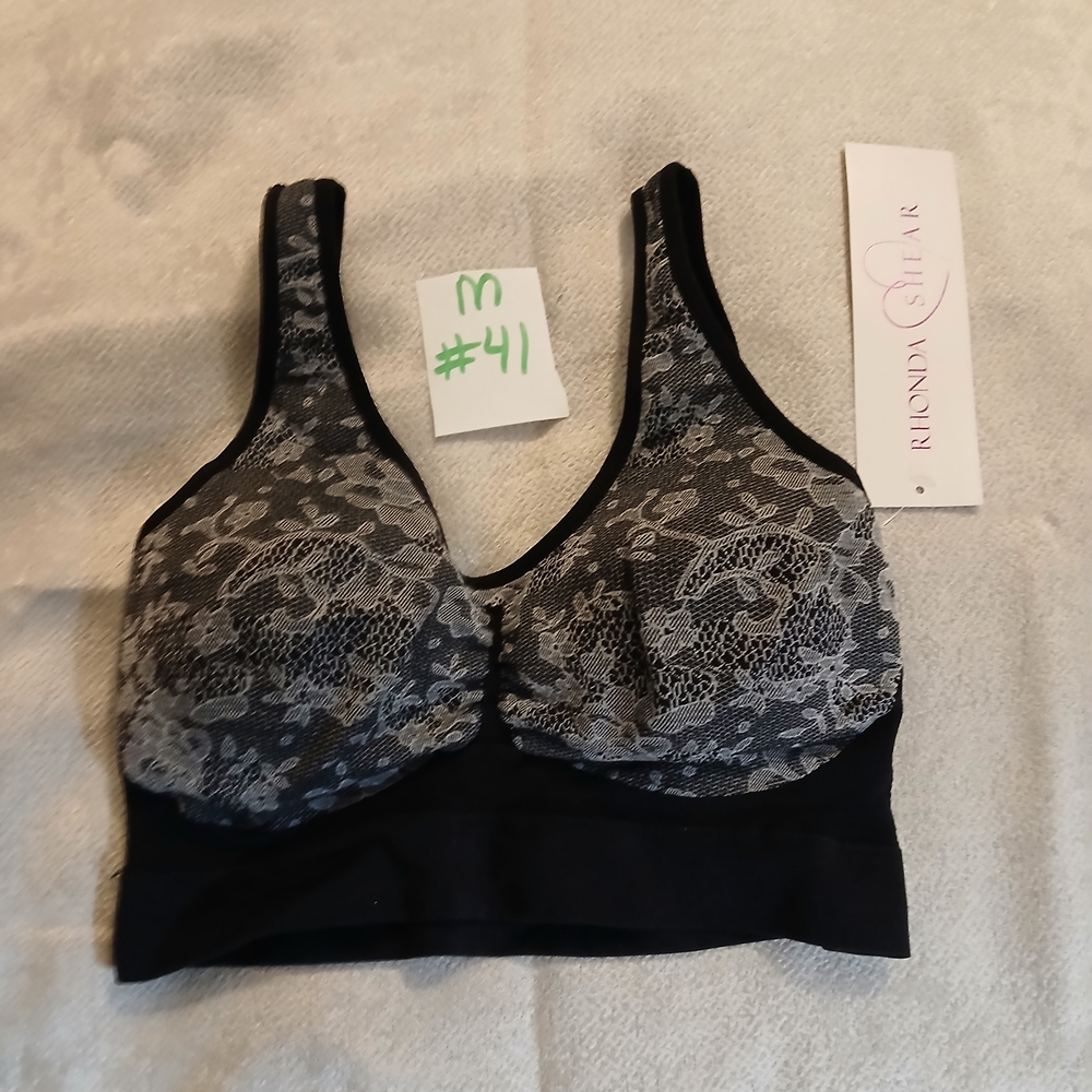 Rhonda Shear Black and White Lace Bra